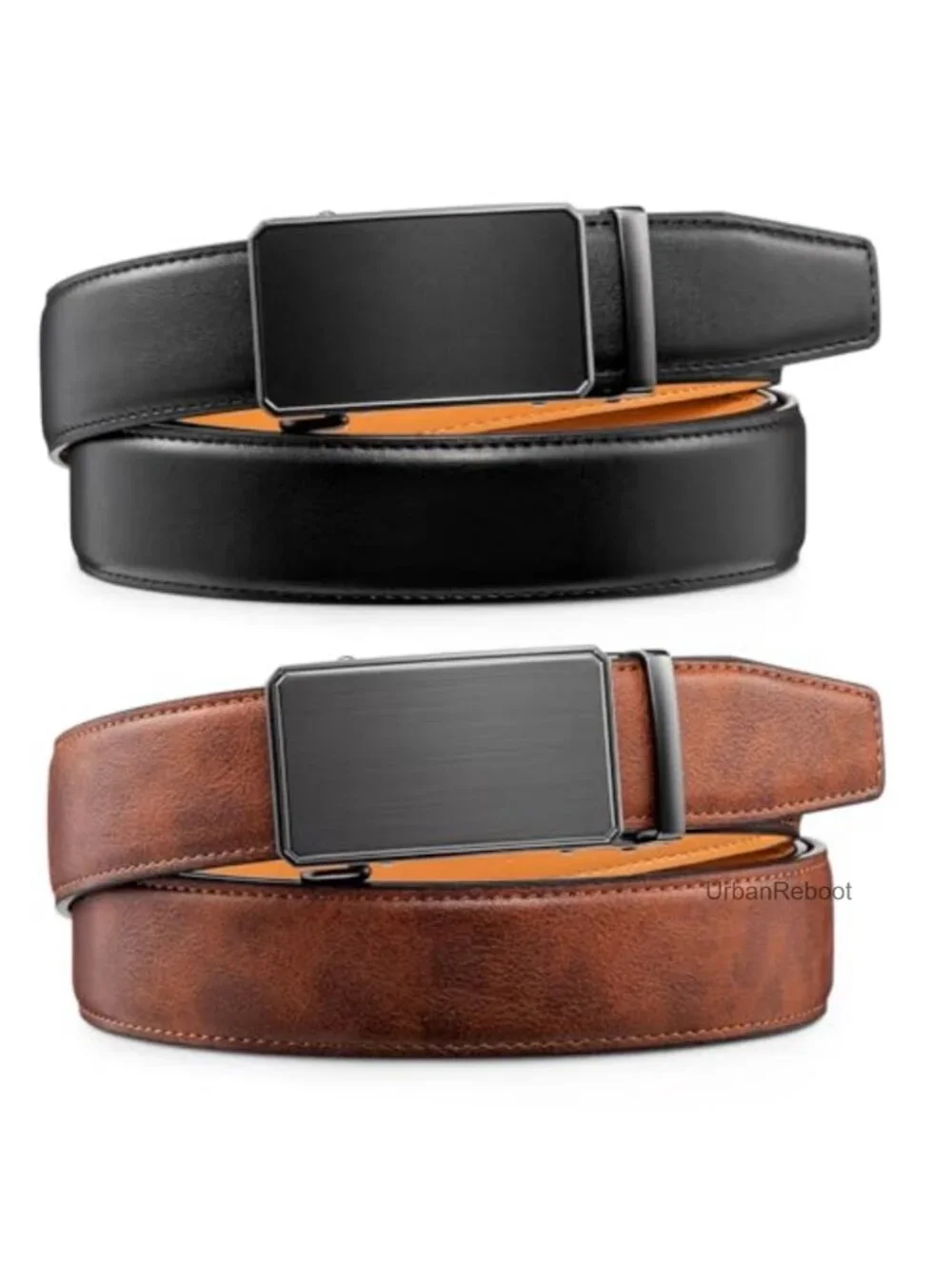 Men's Leather Ratchet Belt 2 Pack Adjustable Dress Casual Belts